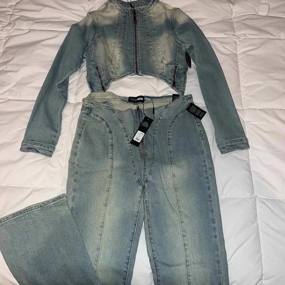 Women's Blue Denim Jacket and Jeans Set